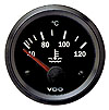 VDO Cockpit Vision Water Temperature Electric Short Sweep 40-120 c 52mm 12 volt Black Through Dial Black Bezel